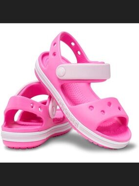 CROCS Kids Hot Pink Open-Toe EVA Sandals with White Strap Accent